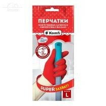 Перчатки латексные размер L сверхпрочные биколор Komfi красная кисть, белая манжета Перчатки латексные размер L сверхпрочные биколор Komfi красная кисть, белая манжета