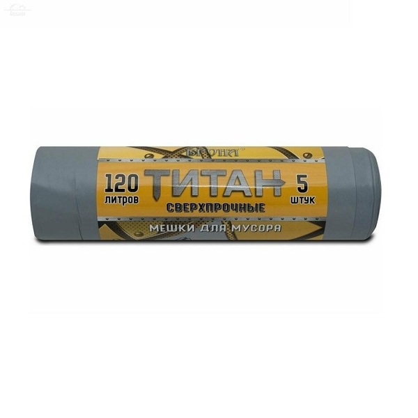 Пакет для мусора 120 л 70х110 см 80 мкм 5 шт/рул ПВД 2х слойные Титан Пакет для мусора 120 л 70х110 см 80 мкм 5 шт/рул ПВД 2х слойные Титан