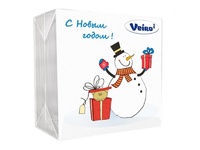Салфетки 24х24 см 1 слой 50 шт/уп с рисунком  Снеговик с подарками целлюлоза VEIRO