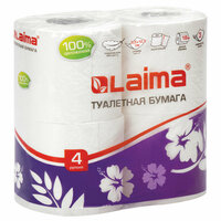 Бумага туалетная 3 слоя 4 рул/уп   LAIMA белый  