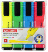 Маркеры-текстовыделители  набор  4 шт, BRAUBERG "ORIGINAL NEON", линия письма 1-5 мм