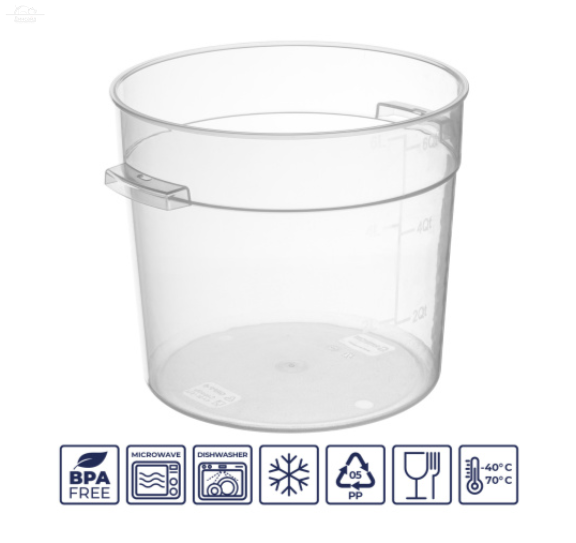 Контейнер 6 л d22 см с мерной шкалой, прозрачный, п/п, без крышки GASTROPLAST Контейнер 6 л d22 см с мерной шкалой, прозрачный, п/п, без крышки GASTROPLAST