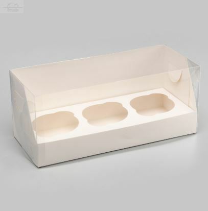 Коробка для 3 капкейка 24×10×10 см, белый Коробка для 3 капкейка 24×10×10 см, белый
