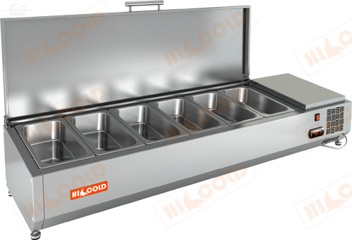 Витрина для ингредиентов VRTU 1390(1/3)с крышкой HICOLD +2...+7°С 6х1/3 к столу для пиццы PZ3 Витрина для ингредиентов VRTU 1390(1/3)с крышкой HICOLD +2...+7°С 6х1/3 к столу для пиццы PZ3